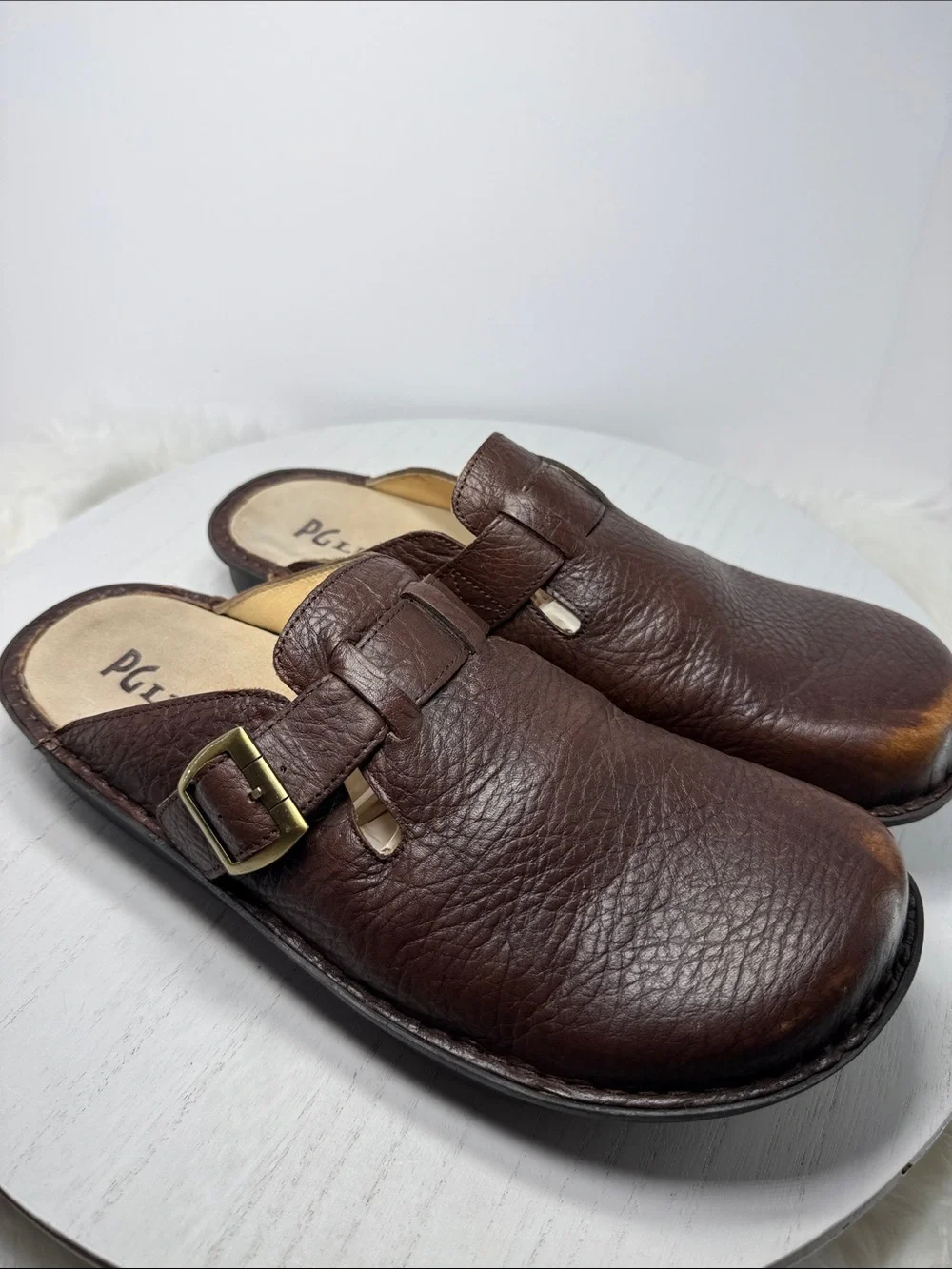 PG Lite Men's Brown Leather Slip-On Clog with Buckle
